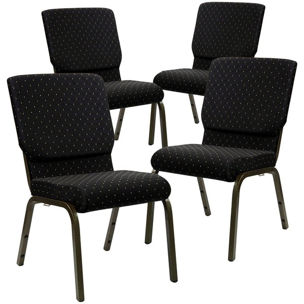 Flash Furniture 18.5"W Black Dot Fabric Stacking Church Chair, 4PK 4-XU-CH-60096-BK-GG